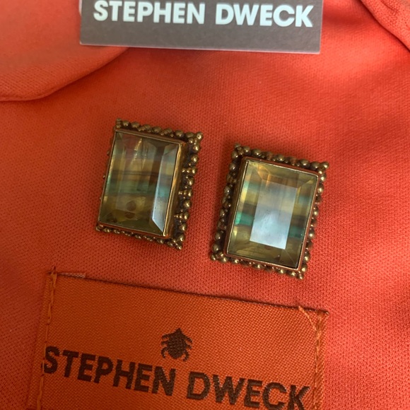 STEPHEN DWECK bronze tone clip-on earrings, stunning greens/golds colour quartz - Picture 3 of 6